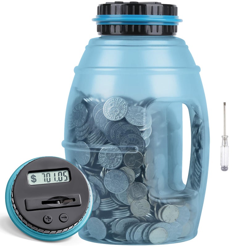 Vcertcpl X-Large Piggy Bank for Adults  Vcertcpl Digital Counting Bank with LCD Counter  2.8L Capacity Coin Bank Money Jar  Designed for All US Coins (Blue2) - Image 1